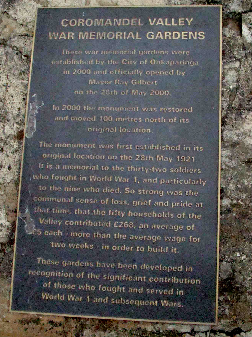 War Memorial Gardens Plaque